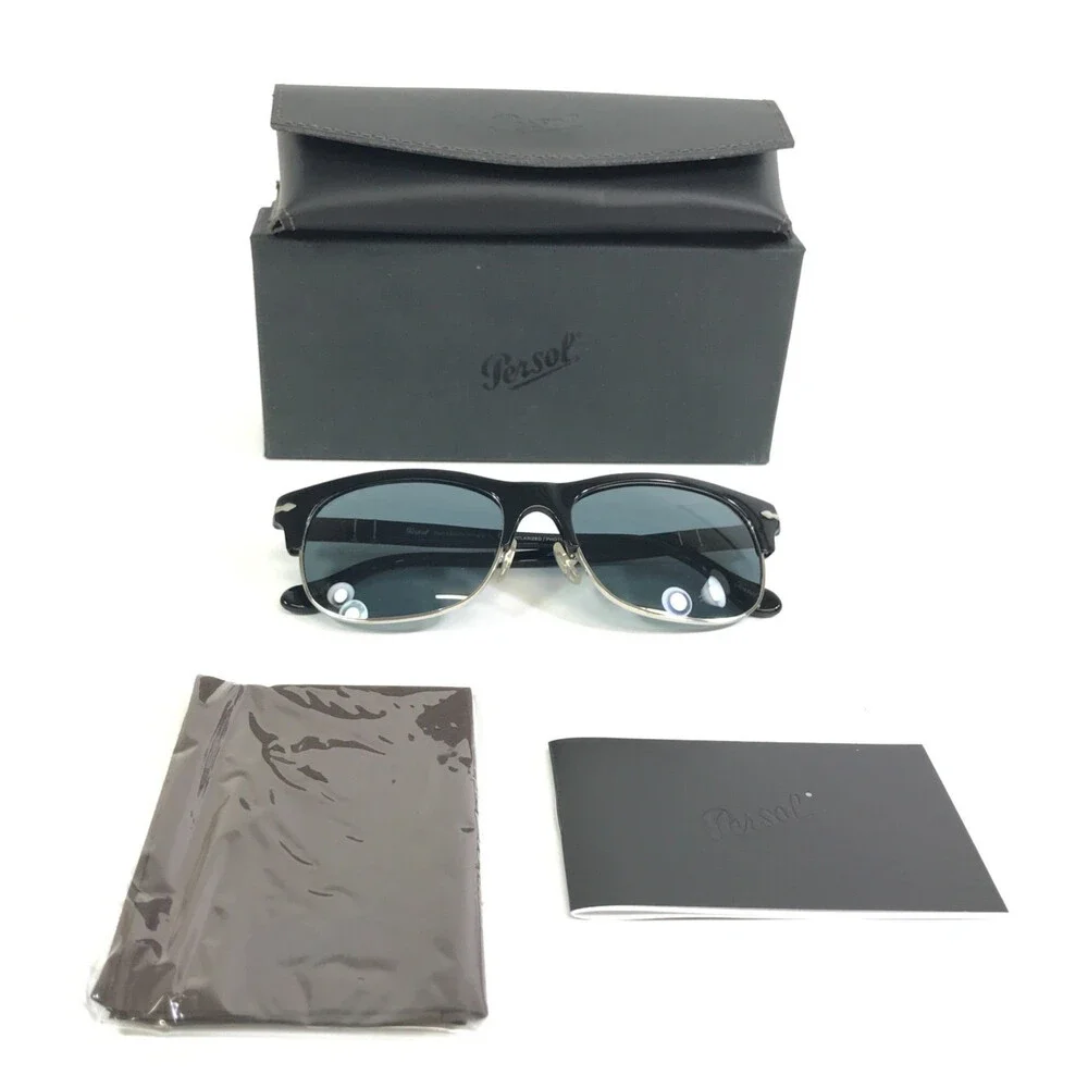 Persol Sunglasses 3034-S 95/4N Polished Black Silver with Blue Polarized Lenses